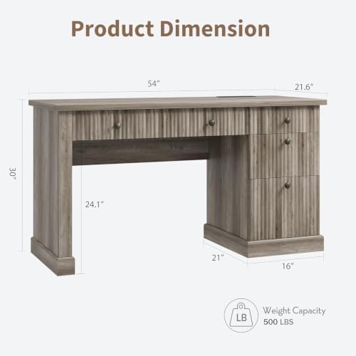 Garvee 54" Fluted Home Office Desk with File Drawer for Home Office - Image 2