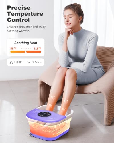 SPA4PIEDS Collapsible Heated Foot Spa Bath with Bubble, Foot Soaking Tub Featuring 8 Shiatsu Rollers, Pumice Stone and Built-in Timer for Mom, Dad and Foot Relaxation (Purple) - Image 2