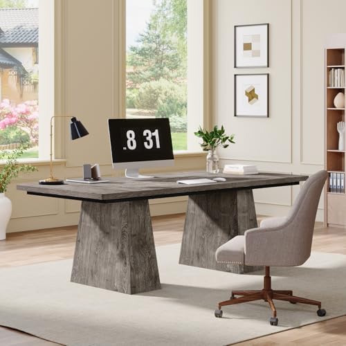Tribesigns 63-Inch Executive Desk, Large Office Computer Desk with Double Pedestal, Modern Simple Workstations Writing Table Conference Table Business Furniture for Home Office, Grey - Image 5