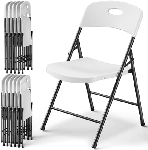 Folding Chairs 12 Pack, Outdoor Folding Chairs for Outside Indoor, Portable 350 lbs Capacity Heavy Duty Plastic Metal Foldable Chairs Commercial Seating for Picnic, Party, Patio, White by FoldingFurniture