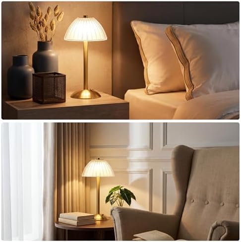 Liliful 2 Pcs Cordless Table Lamp LED Touch, Gold, Mushroom Style - Image 6