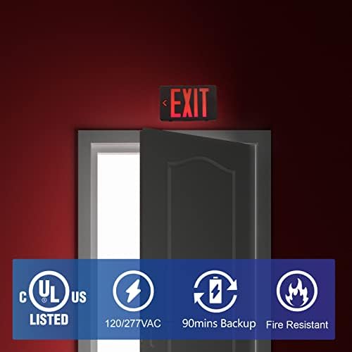 TANLUX Red Exit Sign with Black Housing, LED Emergency Exit Light with Battery Backup, UL Listed, Hardwired Exit Signs with Emergency Lights, Commercial Emergency Lights for Business - 4 Pack - Image 2