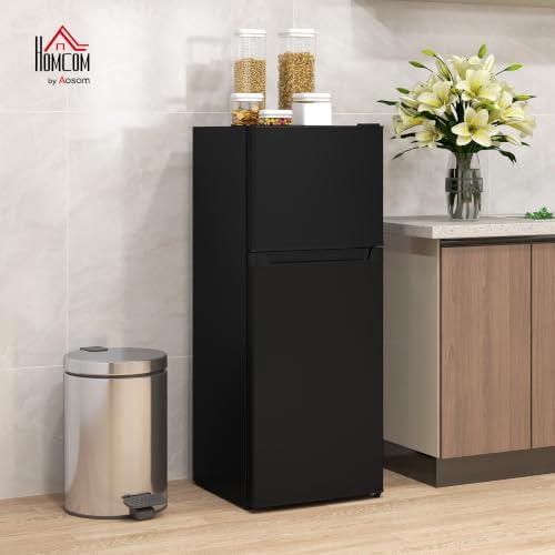 HOMCOM 4 Cu.Ft Mini Fridge with Freezer Double Reversible Door Black - Image 2