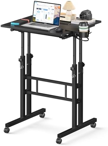 Enayplon Small Standing Desk with Wheels, Mobile Stand Up Desk, Portable Standing Table on Wheels for Walking Pad, Rolling Computer Desk Adjustable Height, Tall Table by Unknown