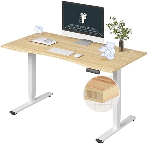 FlexiSpot E6 Bamboo 3-Stage Dual Motor Electric Standing Desk 55 x 28 Sit Stand Up Desk, Holds 220 lbs, Adjustable Height w/ Memory Presets, Solid Bamboo Curved Desktop & White Frame, Ships in 2 Boxes by Unknown