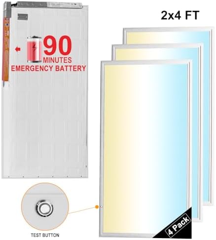 2x4 Panel Lights with Emergency Battery and Microwave Sensor, 4PK - Image 2