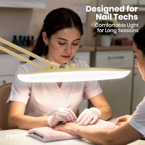 Neatfi XL 2200 Lumens 24W LED Desk Lamp – Shadow-Free Task Lighting | 4-Level Dimming | Home Office & Crafts Use | 20-Inch Wide Head (Gold, Non-CCT with Clamp) - Image 2