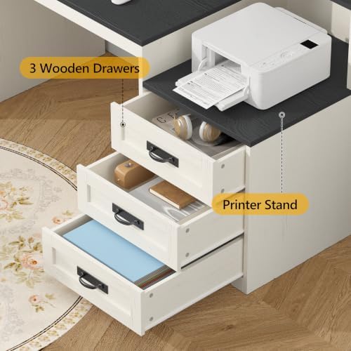 65" Farmhouse Computer Desk with Drawers and Printer Stand for Home Office - Image 5