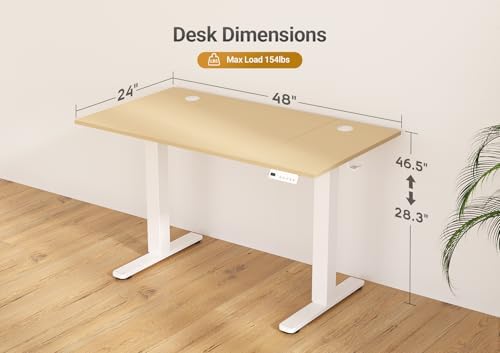 Seang Electric Standing Desk Adjustable Height, 48 x 24 Inch Sit Stand Desk with T-Shaped Frame, 3 Memory Presets & Cable Management for Home Office Computer Workstation, White Frame/Nature Top - Image 3
