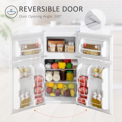 HOMCOM 3.2 Cu.Ft Mini Fridge with Freezer Double Reversible Door White - Image 5