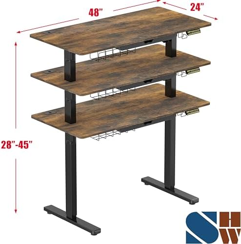 SHW 48-Inch Electric Height Adjustable Standing Desk w/Drawer, Rustic Brown - Image 3