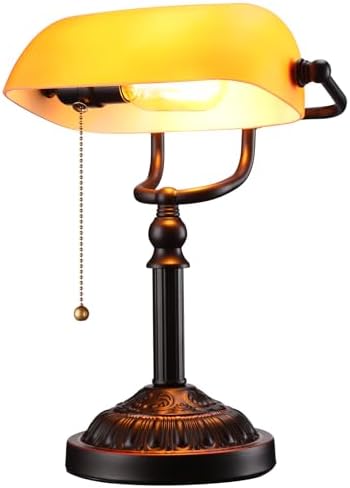 TORCHSTAR Amber Glass Bankers Desk Lamp with Pull Chain, E26 Base by TORCHSTAR