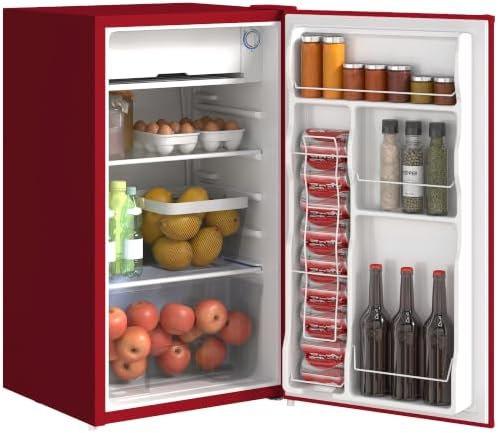 HOMCOM 3.2 Cu.Ft Mini Fridge with Freezer Single Reversible Door Red by HOMCOM