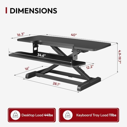 SANODESK 40" Electric Standing Desk Converter， Height Adjustable Riser for Office Home,Dual Monitor and Laptop Workstation with Large Keyboard Tray, Black Color - Image 2