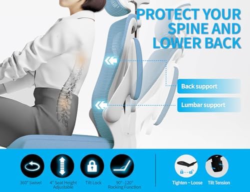 Ergonomic Office Chair: Mesh Desk Chair Comfy with Headrest& Lumbar Support - Image 5