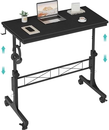 WINAZ Small Portable Rolling Standing Desk - 32 Inch Adjustable Height Mobile Teacher Podium on Wheels for Classroom, Stand Up Desks for Treadmill Walking Pad, Couch Sofa Side Laptop Table, Black by Unknown
