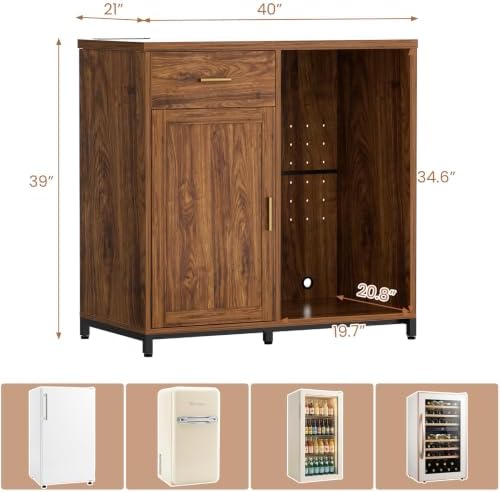 Unikito Coffee Bar Cabinet with Mini Fridge Space & Power Outlet, Walnut - Image 2