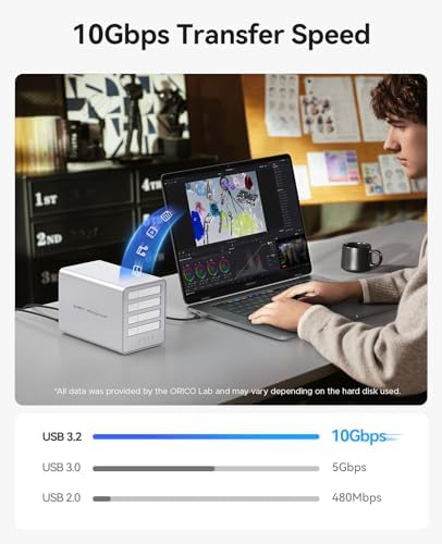 ORICO 2.5-inch All-Flash Enclosure, 4 Bay RAID Storage Enclosure, 5 Gbps Data Transfer, 10 Gbps USB Hub, Supports up to 40TB SSD/HDD, Ideal for Video Editing & Photography – No 3.5-inch Drives - Image 5