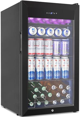 Beverage Refrigerator Mini Fridge 128can 3.2Cu.Ft Glass Door Lock Dorm by Velieta-SpecialistinFridge