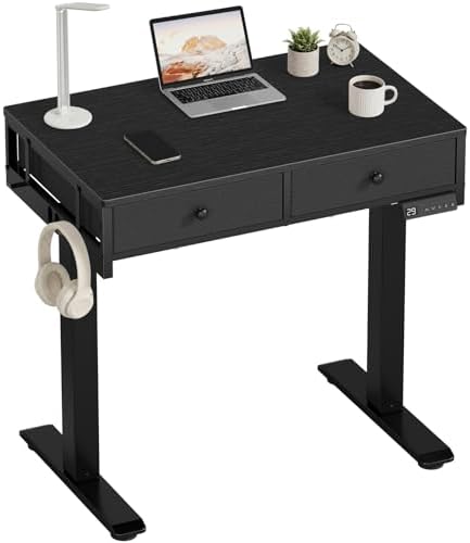 KLUVIS Black Sit Stand Desk with Drawers, 32 Inch Electric Standing Desk with Storage, Small Space Stand Up Computer Desks for Home Office Bedroom, Study Writing Desks for Walking Pad by Unknown