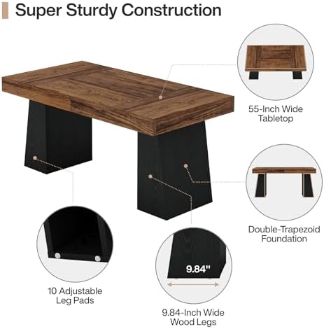 Tribesigns 55" Executive Desk, Wooden Office Desk with Double Pedestal, Modern Simple Computer Writing Table for Home Office, Brown & Black - Image 5