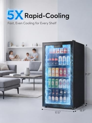 Icyglee 126 Can Beverage Refrigerator, 3.2 Cu.Ft Mini Fridge, Glass Door - Image 2