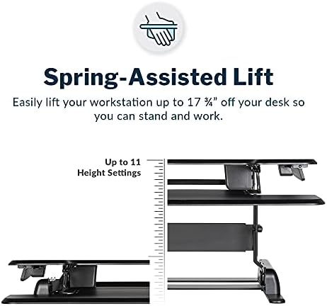 Vari - VariDesk Essential 30 - Two-Tier Standing Desk Converter for Home Office - Adjustable Sit Stand Desk with 11 Height Settings - Standing Desk Riser for Monitor & Accessories - 30" Wide, Black - Image 2