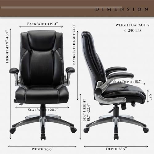 COLAMY Ergonomic Home Office Chair-Adjustable Lumbar Support for Extra Comfort, High Back Design with Padded Flip-up Arms for Adult Working, Study, Gaming (Black), 250lbs - Image 3