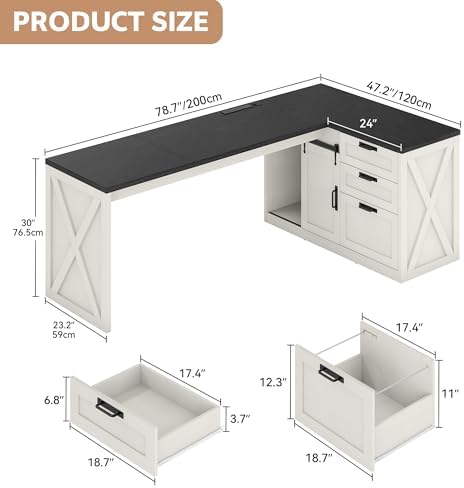 78.7" L-Shaped Office Desk with Drawers and File Cabinet White - Image 2