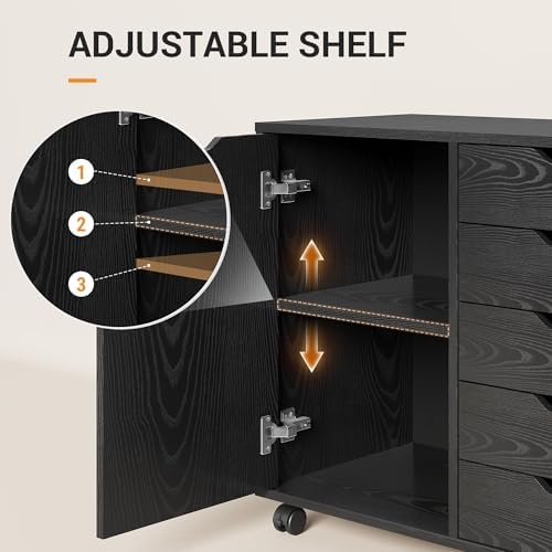 DEVAISE 5-Drawer Wood Drawer Cabinet, Office Storage Cabinet, Black - Image 4