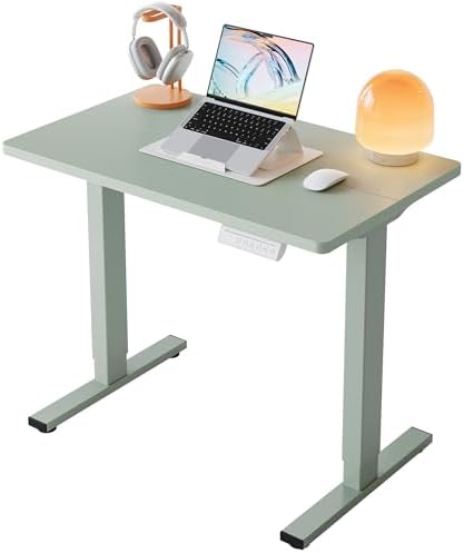 HUANUO 32x19 Inch Small Electric Standing Desk, Adjustable, Sage Green by HUANUO