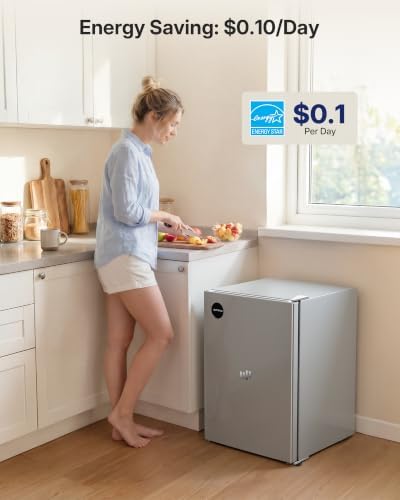 Upstreman 2.5 Cu.Ft All-Refrigerator Mini Fridge, Single Door Small Refrigerator, Dorm Fridge with 7 Adjustable Thermostat, Compact Refrigerator for Office, Bedroom or Dorm, Silver-CR26 - Image 3