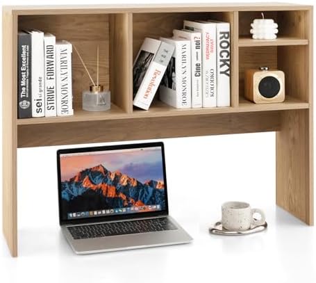 GOFLAME 4 Cubes Desktop Bookshelf, 37” Tabletop Wood Desk Shelf for Computer Monitor, Modern Countertop Desk Display Hutch Storage Organizer Shelf for Home Office, Dorm, Study, Natural by GOFLAME
