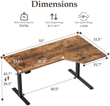 Klicelor L Shaped Standing Desk 55 x 31.5 Inch, Electric Height Adjustable Corner Desk for Home Office Workstation, Ergonomic Sit Stand Computer Table with Memory Controller, Rustic Brown - Image 3