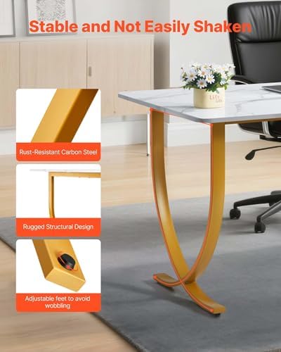 VEVOR Executive Desk, 63" W x 31.5" D Large Office Desk, Modern Computer Table Conference Meeting Room Table, Business Furniture Enlarged Desktop for Home Office, White and Gold - Image 7