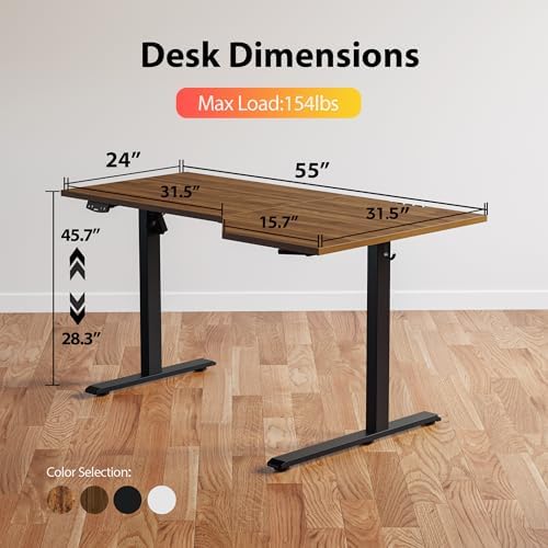 Agilestic 55 x 32 Inch Corner L Shaped Electric Standing Desk, Dark Walnut - Image 3