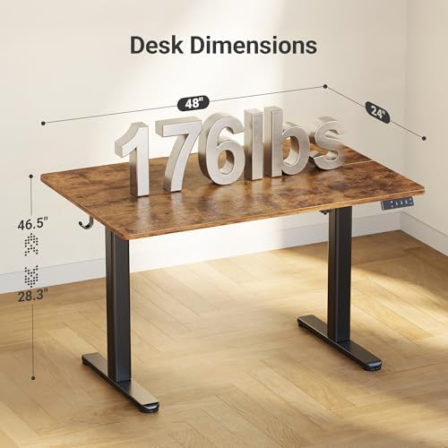 Claiks Electric Height Adjustable Standing Desk, 48x24 Inch, Rustic Brown - Image 3