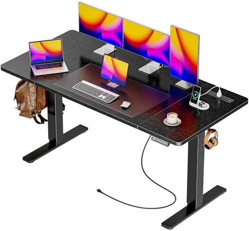 Huuger 55 x 28 Large Electric Standing Desk with 4 AC Outlets, Type-C Port, Height Adjustable Computer Desk, 27.6" Deep Desktop, Stand up Gaming Desk, 3 Preset Heights, for Home Office, Black by Huuger