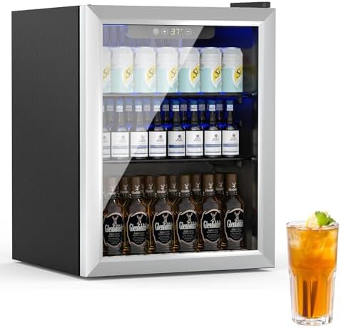 Erivess 76 Can Mini Fridge, 1.7 Cu.ft Beverage Refrigerator with Glass Door by Erivess