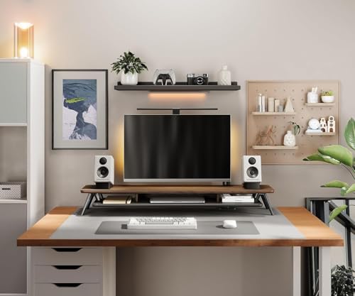Fenge Dual Monitor Stand Riser, Wooden Desk Shelf with 2-Tier Storage - Image 2