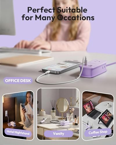 NTONPOWER GAN Ultra 65W USB Fast Charging Station, 7 in 1 Travel Power Strip with 3 Outlets 4 USB (2 USB C), Extension Cord 4ft, Cruise Essentials Compatible with MacBook, iPhone,Purple - Image 6