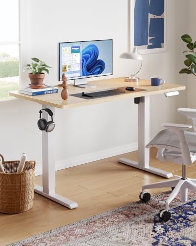 HUANUO 55x27 Inch Electric Standing Desk, Height Adjustable, Light Walnut - Image 2