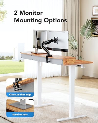 HUANUO 55″ x 26″ Electric Standing Desk with 2 Drawers, C-Clamp Mount Compatible, Height Adjustable Computer Desk, Home Office Stand Up Desk with 4 Preset Heights & 2 Hooks, Light Vintage - Image 4