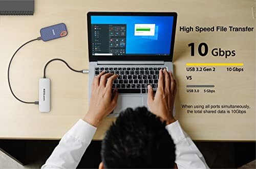 USB C Hub Docking Station 7 in 1 with 3 Gen 2 10Gbs Ports, 3 USB A 3.0 Ports, 1 USB C Power Delivery 3.0 with 5Gbs Data, Compatible with MacBook/Dell/HP/Lenovo Laptops - Image 6