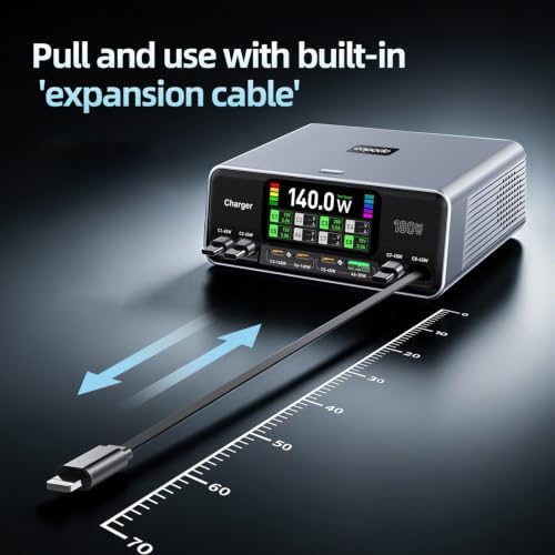 8-in-1 Retractable Charger,USB C Charging Station for Multiple Devices,Desktop Charger with Smart Display, 4 Retractable Cords Charger Compatible with Laptops, Tablets, iPhone 17,iPad - Image 4