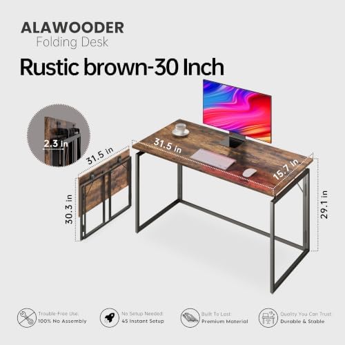 alawooder 31.5" Folding Desk: No Assembly, Wood Top for Small Spaces - Image 5