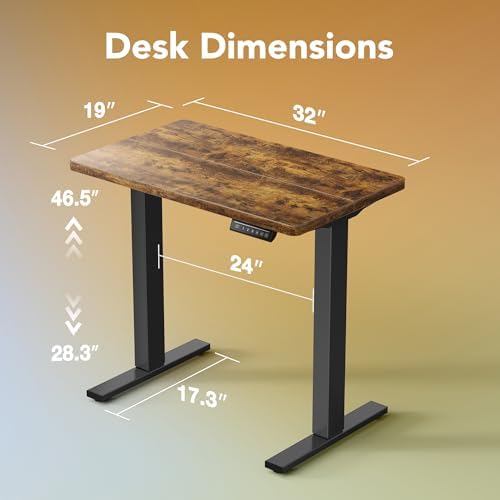 HUANUO 32x19 Inch Small Electric Standing Desk, Adjustable, Rustic Brown - Image 3