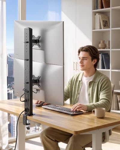 monTEK Powered Stacked Dual Monitor Stand for 17-32", Clamp/Grommet - Image 7