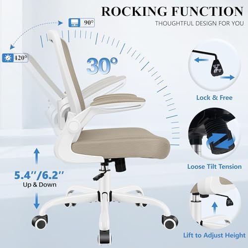 FelixKing Office Chair, Ergonomic Desk Chair Breathable Mesh Chairs Adjustable High Back Lumbar Support Flip-up Armrests, Executive Rolling Swivel Comfy Computer Chairs Home Office Khaki - Image 4