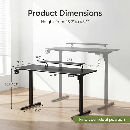 Furmax Electric Standing Desk, 47 x 24 Inches Sit Stand up Desk, Sit Stand Height Adjustable Home Office Desk with Monitor Stand (Black, 47) - Image 3